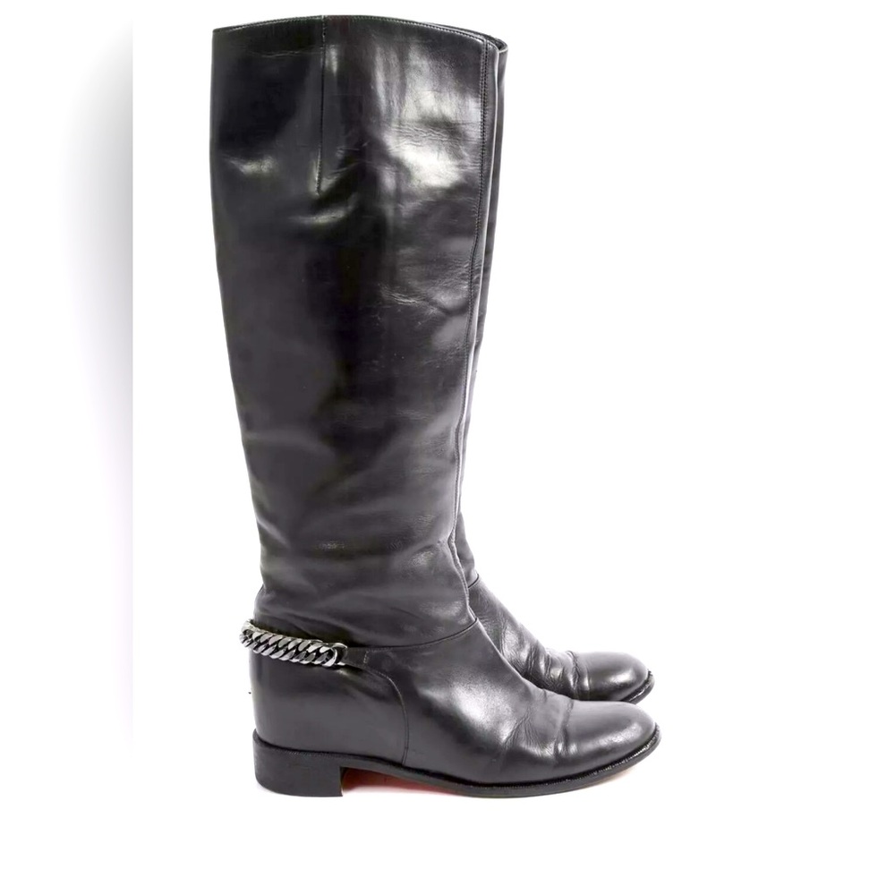 CHRISTIAN LOUBOUTIN Cate Metal Chain Black Leather Boots Size 36.7 size 6.5